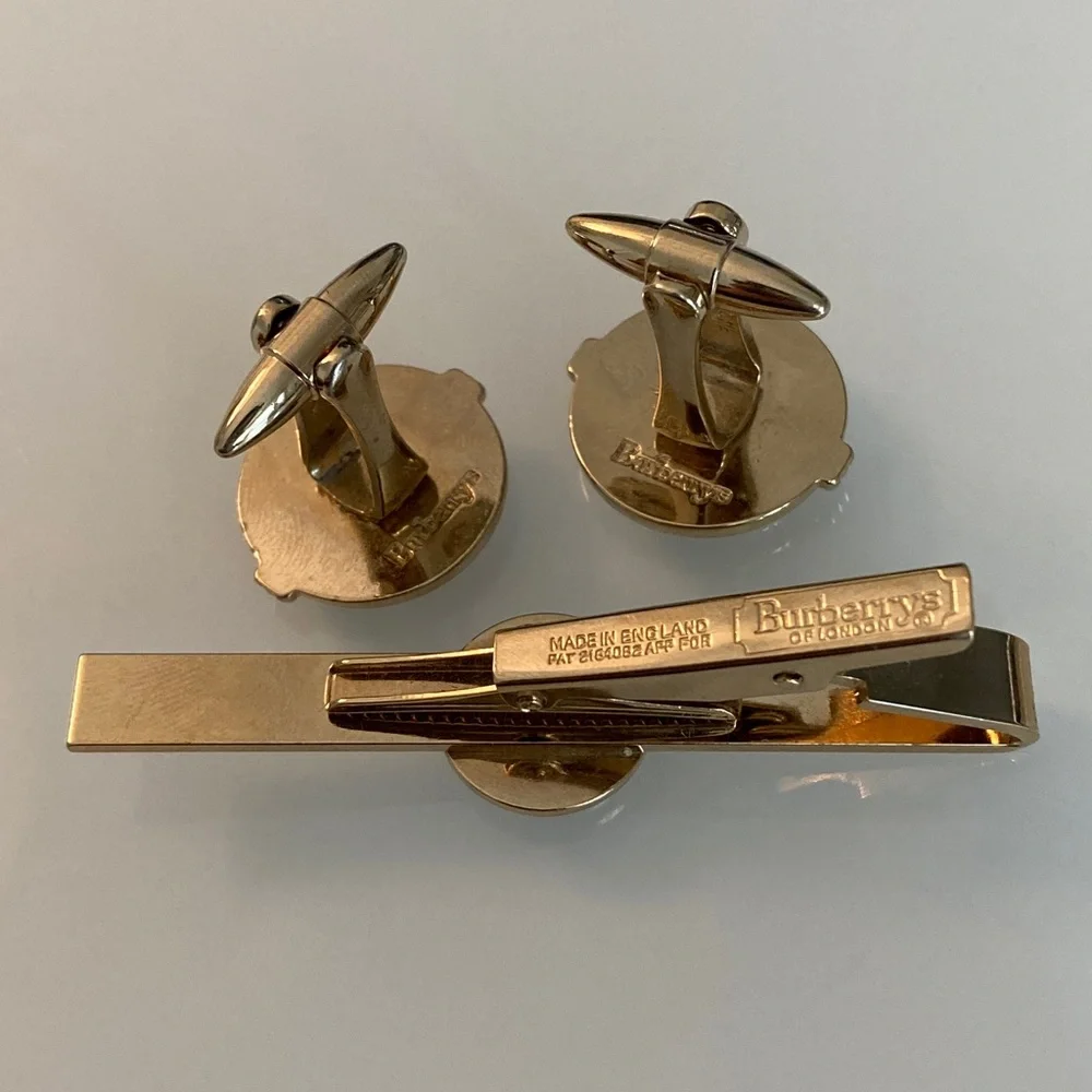 Vintage Burberry Cuff Links + Tie Clip Set - Picture 5 of 7